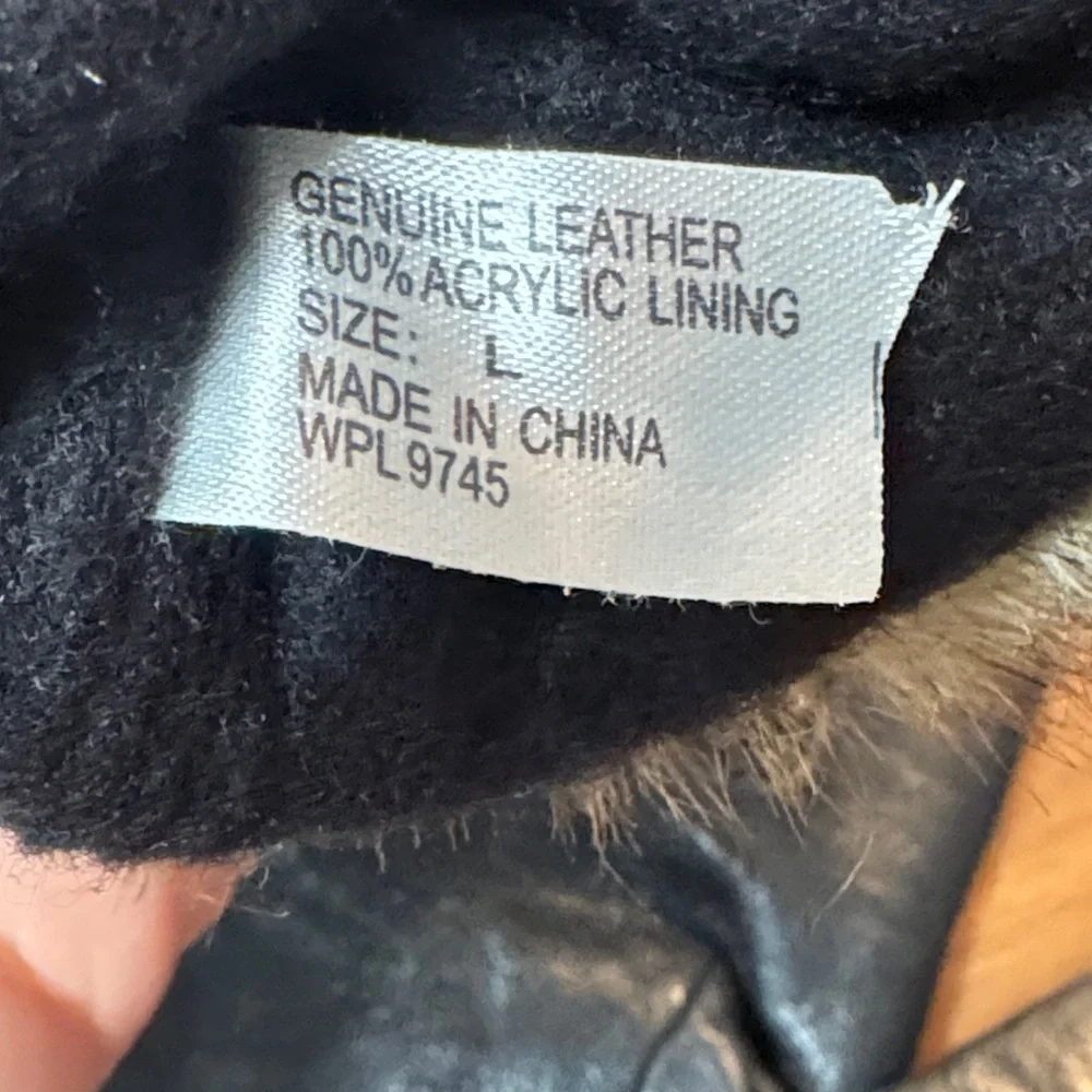Black Leather Gloves with Faux Fur Trim size Large